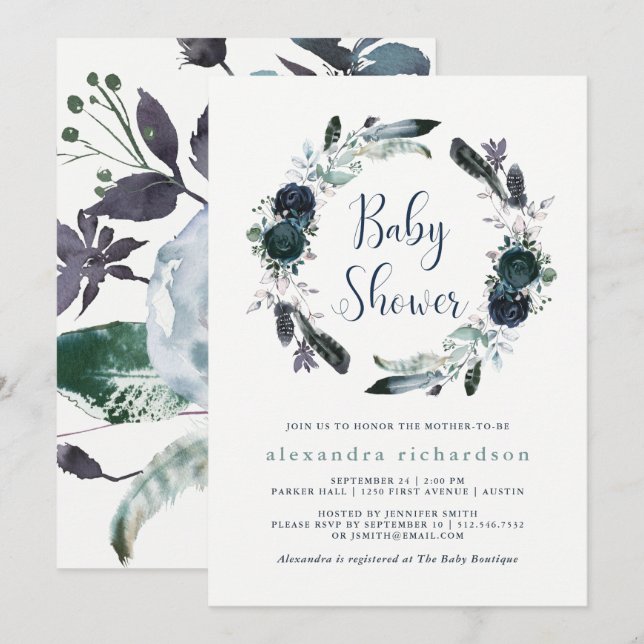 Invitación La Marina Boho Peony Wreath Floral Baby Shower (Anverso / Reverso)