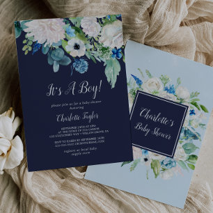 Invitación La marina clásica de flores blancas es un joven Ba