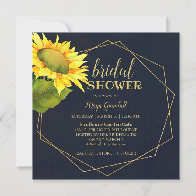 Invitación La Marina de Girasol del País La Ducha Azul Bridal (Anverso)