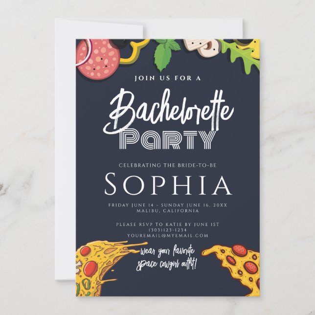 Invitación La marina de la fiesta de la soltera azul PIZZA mo (Anverso)