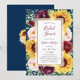 Invitación La marina del girasol Blue Burgundy Gold Bridal Sh