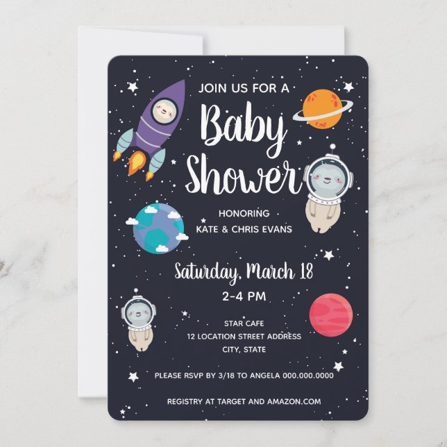 Invitación La Marina Espacial Sloth Galaxy Baby Shower (Anverso)