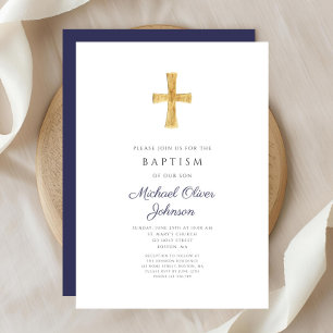 Invitación La Marina Moderna Cruza Azul Bautismo Niño Religio