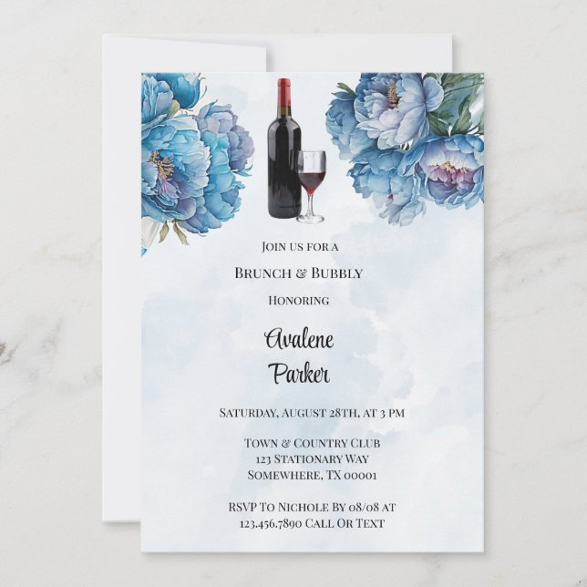 Invitación La Marina Polvorienta Paint Peony Brunch & Bubbly (Anverso)