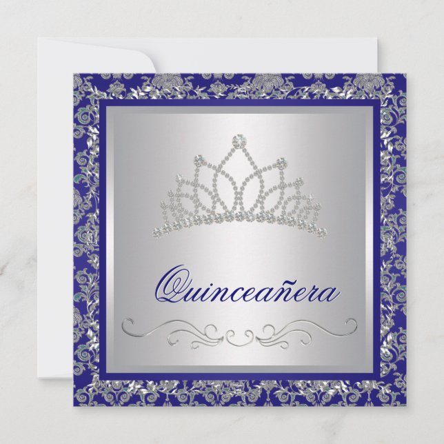 Invitación La Marina Real Diamond Tiara Quinceanera Azul (Anverso)