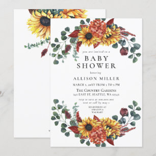 Invitación La Marina Rusa Burgundy Sunflowers Baby Shower