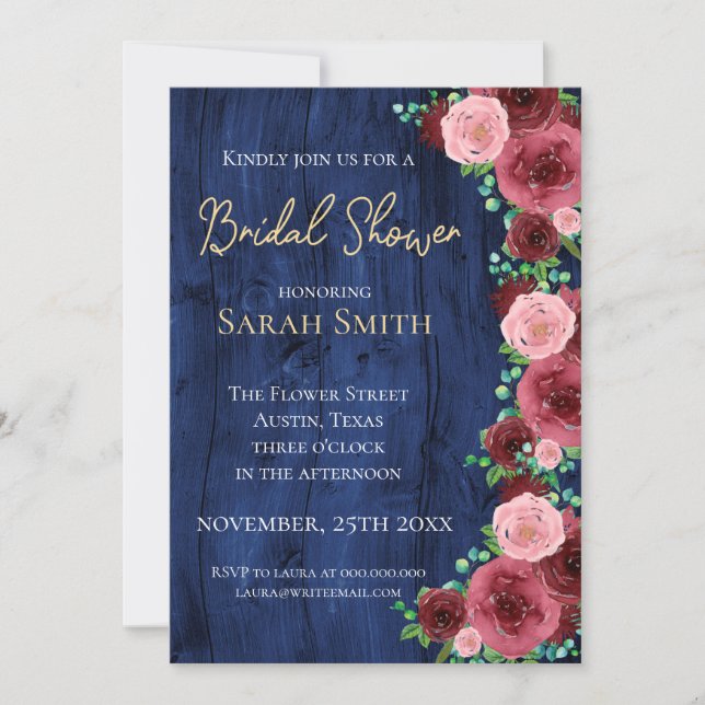 Invitación La Marina Rusa y la Ducha Bridal de Borgoña (Anverso)