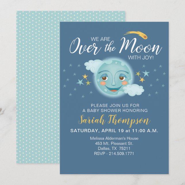 Invitación La marina sobre el Baby Shower de Moon Boy (Anverso / Reverso)