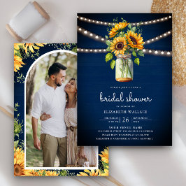 Invitación La Marina Sunflowers Wood Mason Jar Photo Bridal S