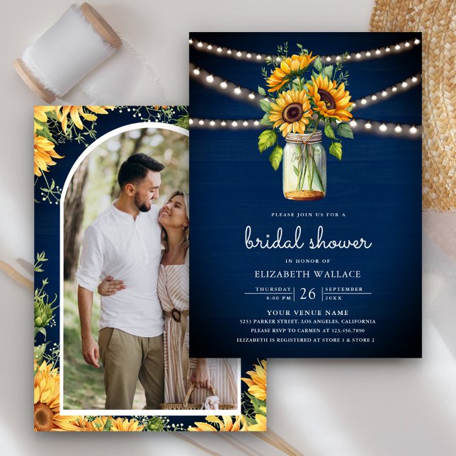 Invitación La Marina Sunflowers Wood Mason Jar Photo Bridal S (Subido por el creador)