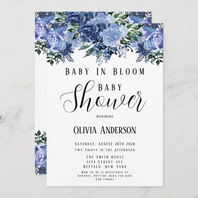 Invitación La marina y el bebe azul turbio en el Baby Shower  (Anverso / Reverso)