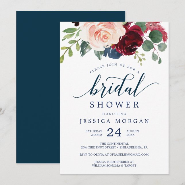 Invitación La Marina y la Ducha Bridal de Borgoña invitan (Anverso / Reverso)