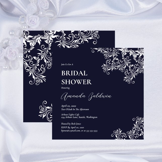 Invitación La Marina y la Ducha Bridal Elegante Blanca (Navy and White Elegant Bridal Shower Invitation)