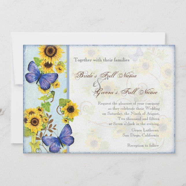 Invitación La mariposa azul del marco floral del remolino del (Anverso)