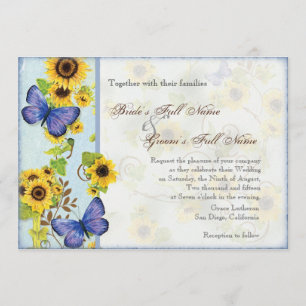 Invitación La mariposa azul del marco floral del remolino del