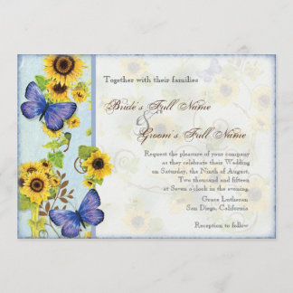 Invitación La mariposa azul del marco floral del remolino del
