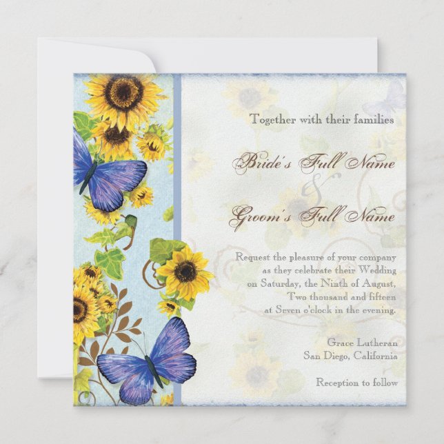 Invitación La mariposa azul del marco floral del remolino del (Anverso)