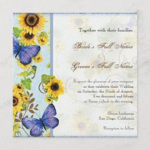 Invitación La mariposa azul del marco floral del remolino del