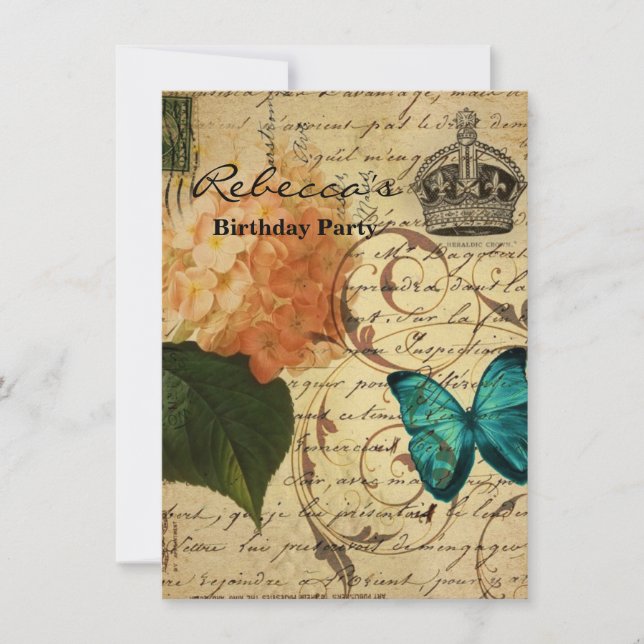 Invitación la mariposa azul París scripts botánico francés (Anverso)