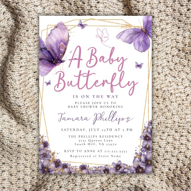 Invitación La Mariposa Bebé Está En Camino Del Baby Shower Pú (Subido por el creador)