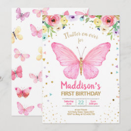 Invitación La mariposa besa cumpleaños floral del confeti del
