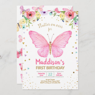 Invitación La mariposa besa cumpleaños floral del confeti del