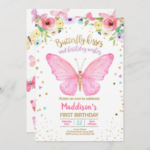 Invitación La mariposa besa cumpleaños floral del confeti del