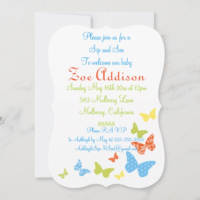 Invitación La mariposa besa un sorbo y mira (Anverso)