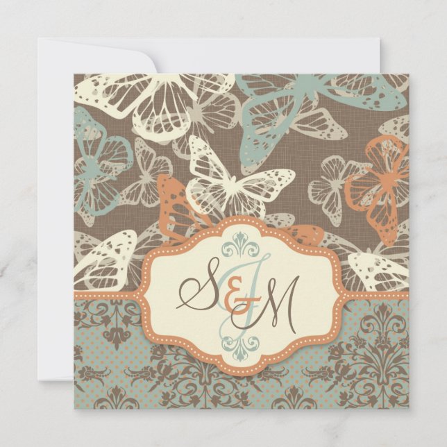 Invitación La mariposa besa una boda antigua invita a plaza (Anverso)