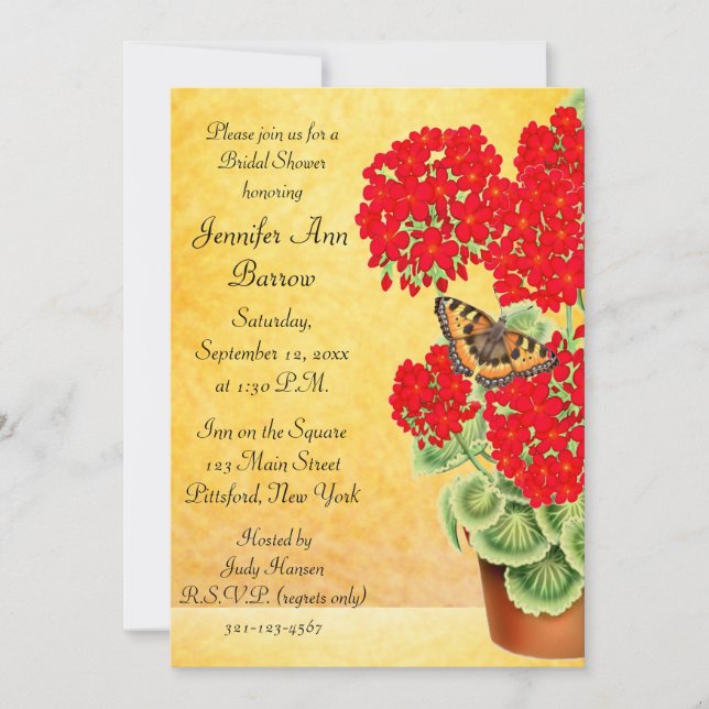 Invitación La mariposa en geranio florece la ducha nupcial (Anverso)