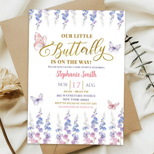 Invitación La Mariposa Floral De Púrpura Rosa Está En Camino