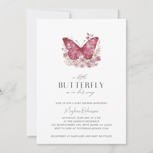 Invitación La Mariposa Moderna Está En Camino De Baby Shower (Anverso)