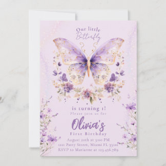 Invitación La mariposa púrpura cumple uno 1er cumpleaños