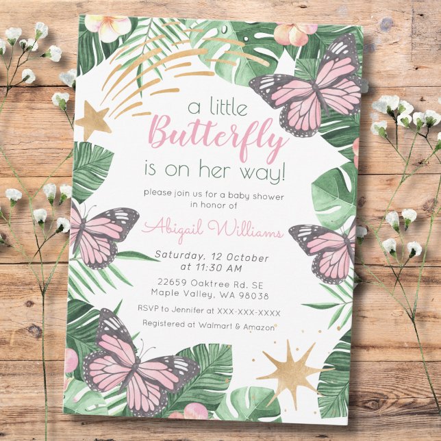Invitación La mariposa rosada está en camino - Chica Baby Sho (Subido por el creador)