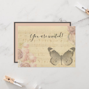 Invitación La mariposa Rosas de la música de la vieja hoja de