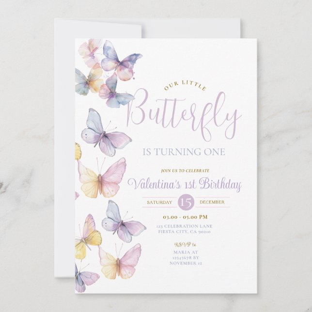 Invitación La mariposa transparente púrpura se vuelve una (Anverso)