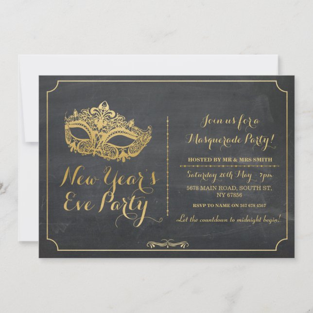 Invitación La máscara del fiesta de Eve de los años del Año (Anverso)