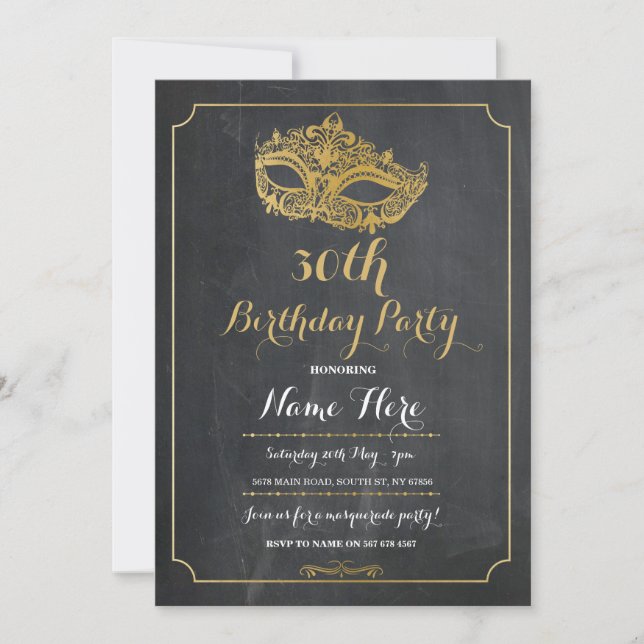 Invitación La máscara del oro de la fiesta de cumpleaños de (Anverso)
