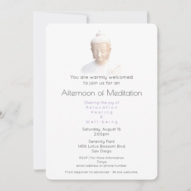 Invitación La Meditación Reúne A Serene Buddha En Blanco (Anverso)