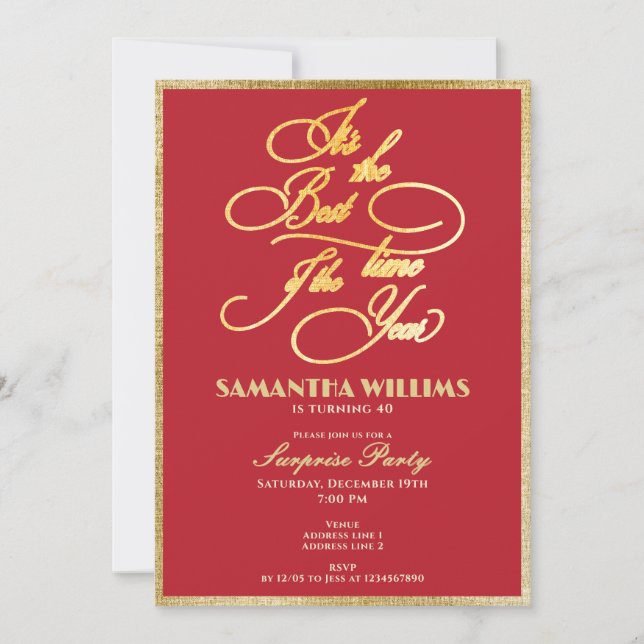 Invitación La mejor época del año Red Elegant Cualquier cumpl (Anverso)