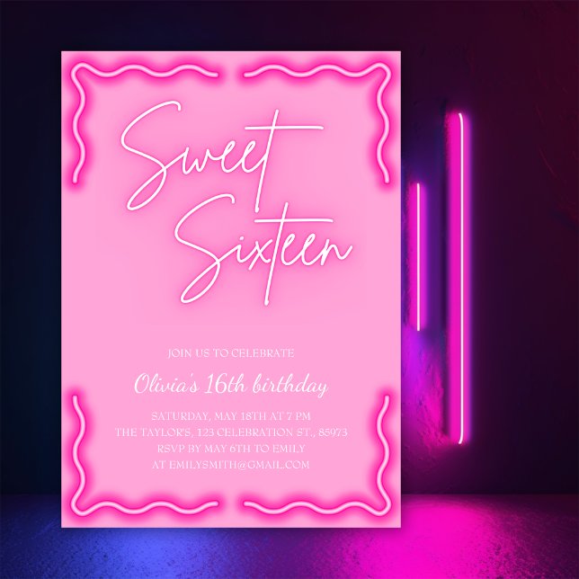 Invitación La moda Girly Neon Dulce Rosa 16 Fiesta de Cumplea (Subido por el creador)