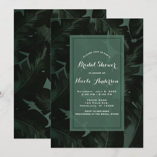 Invitación La Moda verde y negra deja la ducha de novia (Anverso / Reverso)