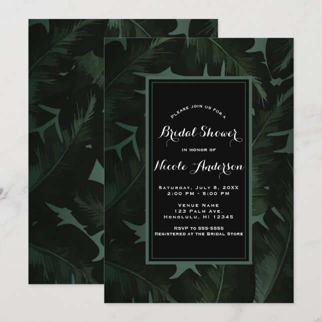 Invitación La Moda verde y negra deja la ducha de novia (Anverso / Reverso)