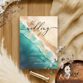 Invitación La moderna acuarela azul de Ocean Beach