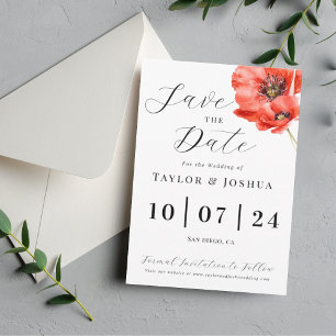 Invitación La moderna boda de la amapola roja salva la fecha