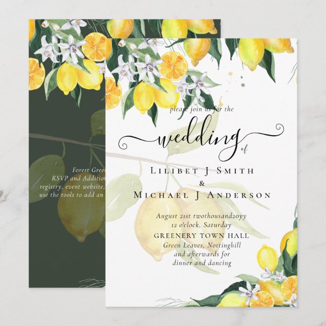 Invitación La moderna boda de limoneros invita a la elegancia (Anverso / Reverso)