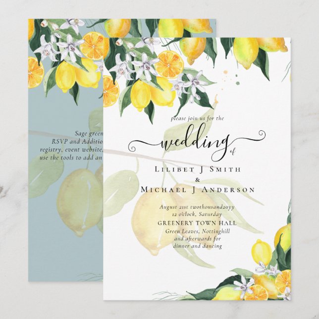 Invitación La moderna boda de limoneros invita a la elegancia (Anverso / Reverso)