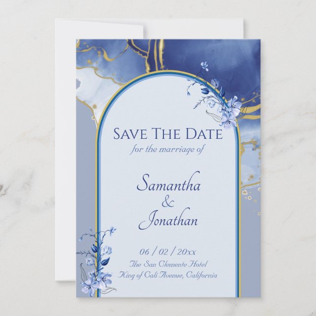 Invitación La moderna boda de mármol de Aqua Blue Aqua salva  (Anverso)