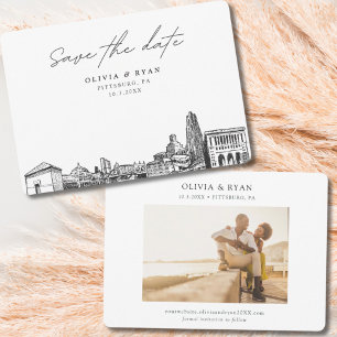 Invitación La moderna boda de Pittsburgh salva la fecha