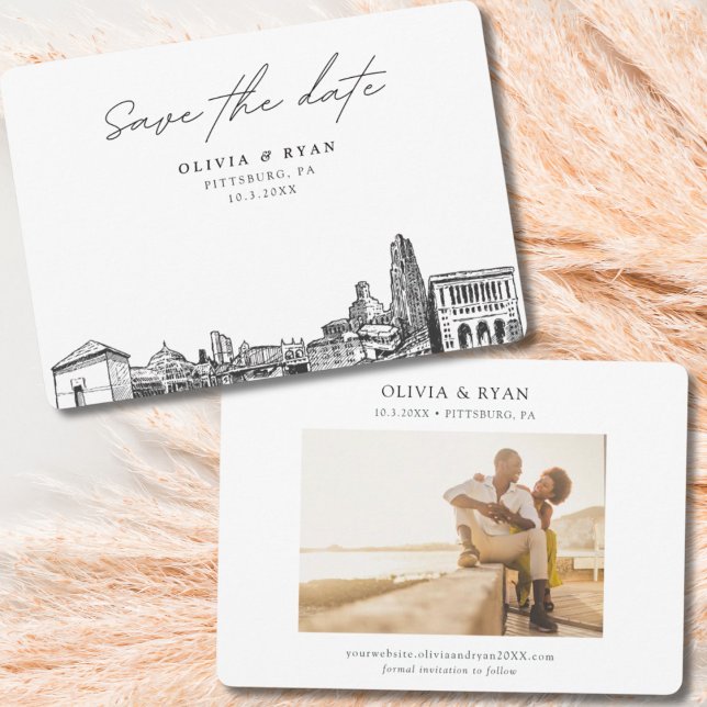Invitación La moderna boda de Pittsburgh salva la fecha (Pittsburg wedding save the date with engagement photo)